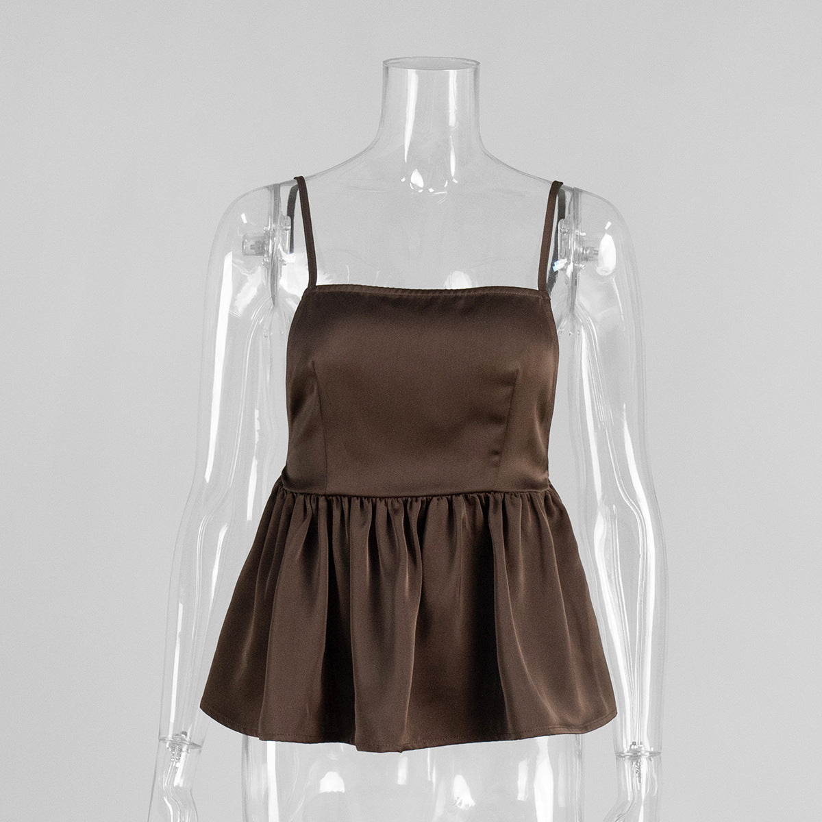 Satin Backless Ruffle Spaghetti Strap Top