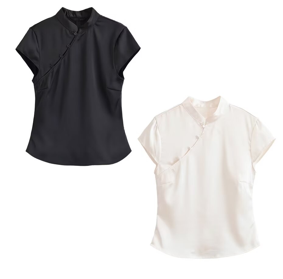 Button-Detail Silk Satin Top