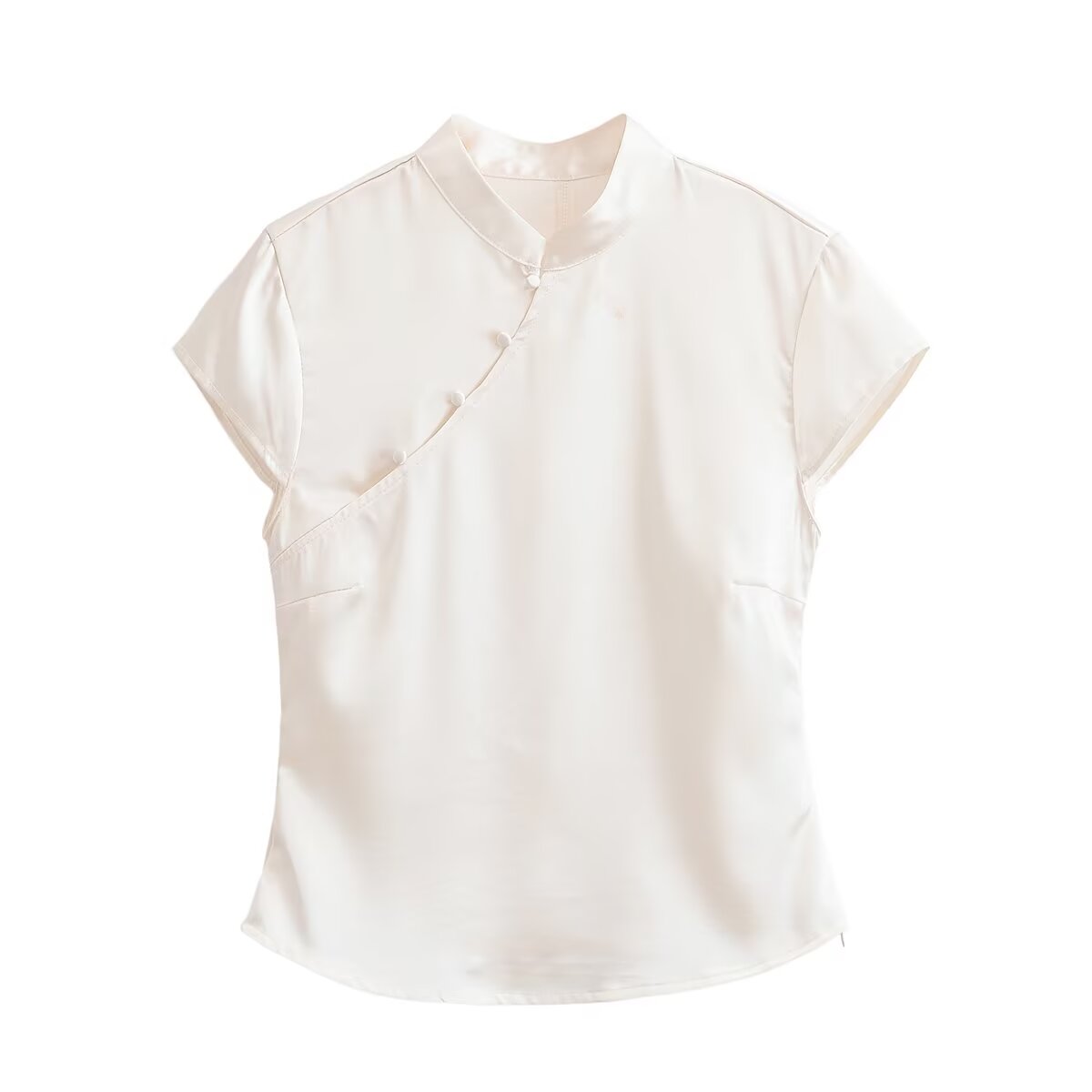 Button-Detail Silk Satin Top