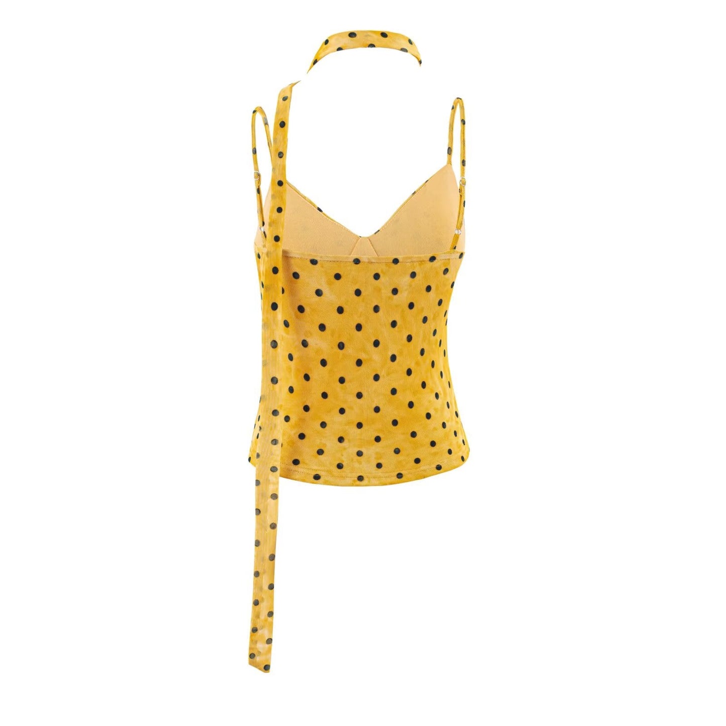 Polka Dot Ribbon Slim Strap Top