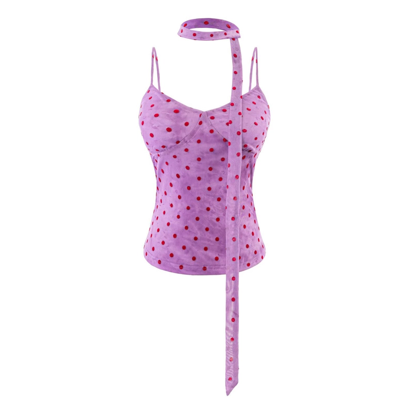 Polka Dot Ribbon Slim Strap Top