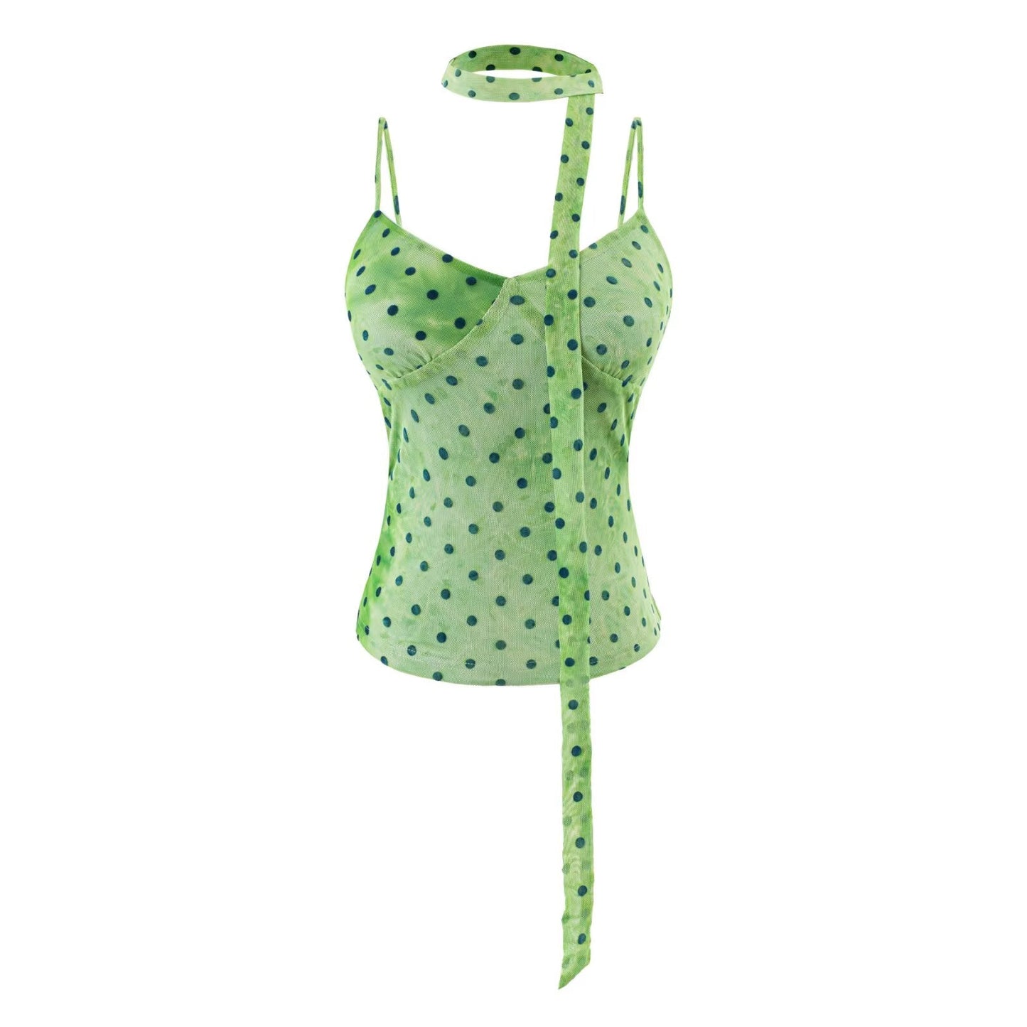 Polka Dot Ribbon Slim Strap Top