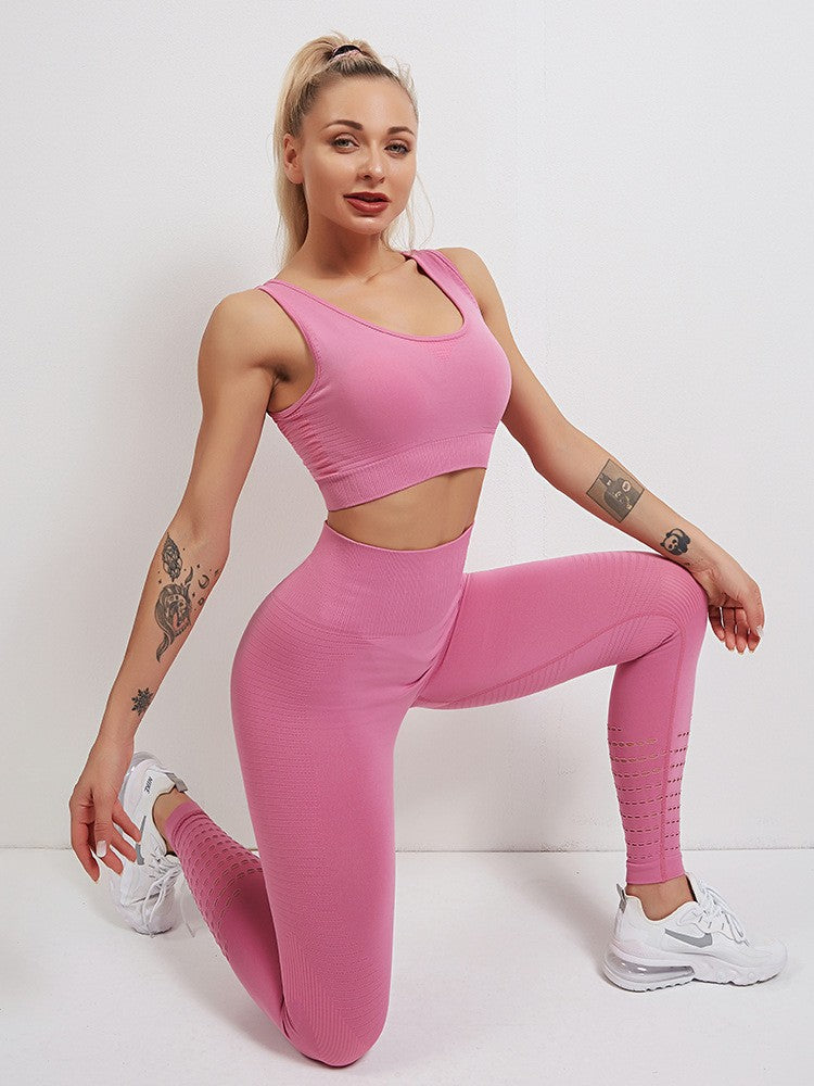 High Waist Slimming Peach Bottom Hollow Out Women's Yoga Pants Set