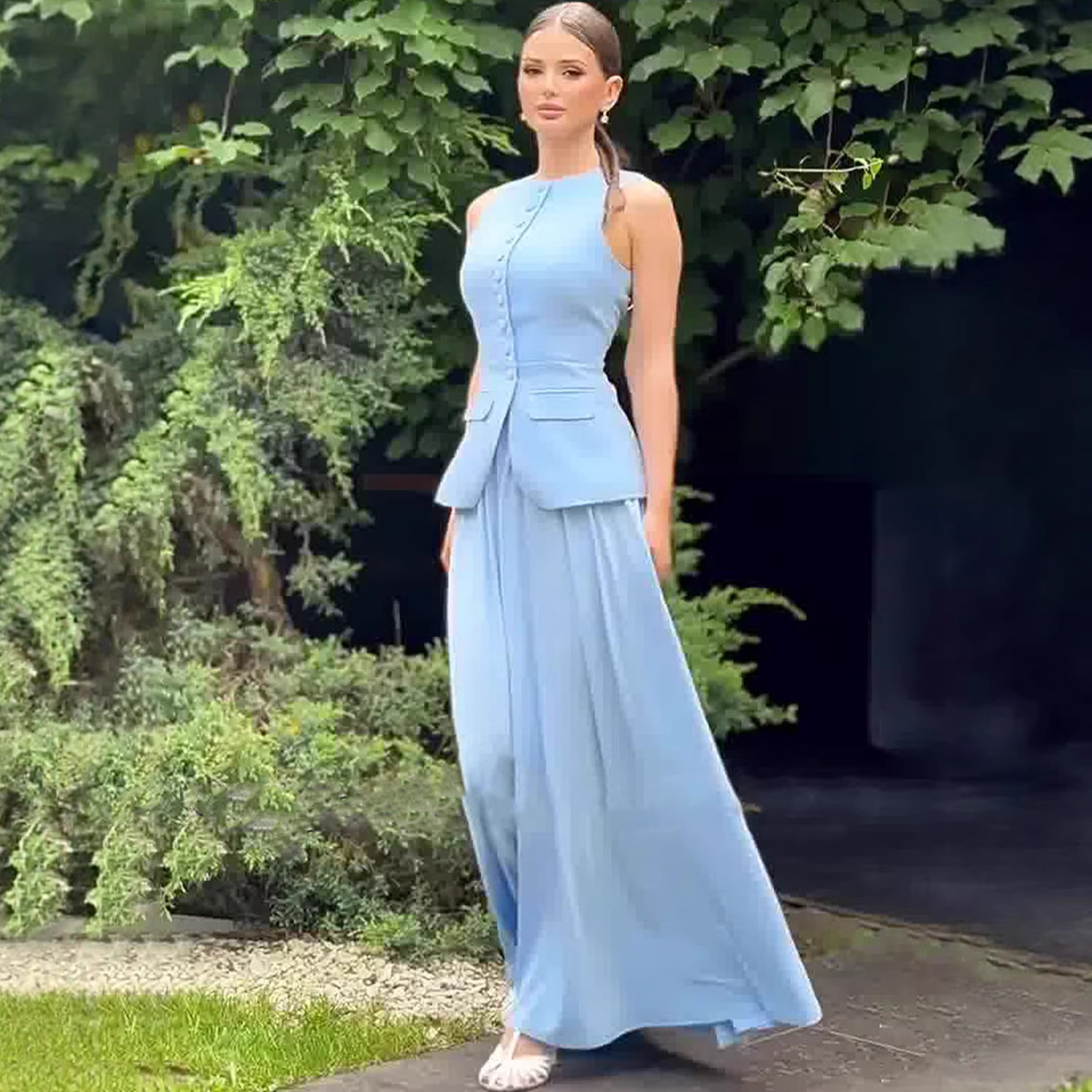 Elegant High-Waisted Long Dress Set Sleeveless  Spring Women's Dress
