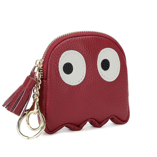 Leather Mini Creative Cartoon Zipper Coin Pouch Ins Cute Keychain Hard Coin Genuine Leather Wallet for Women