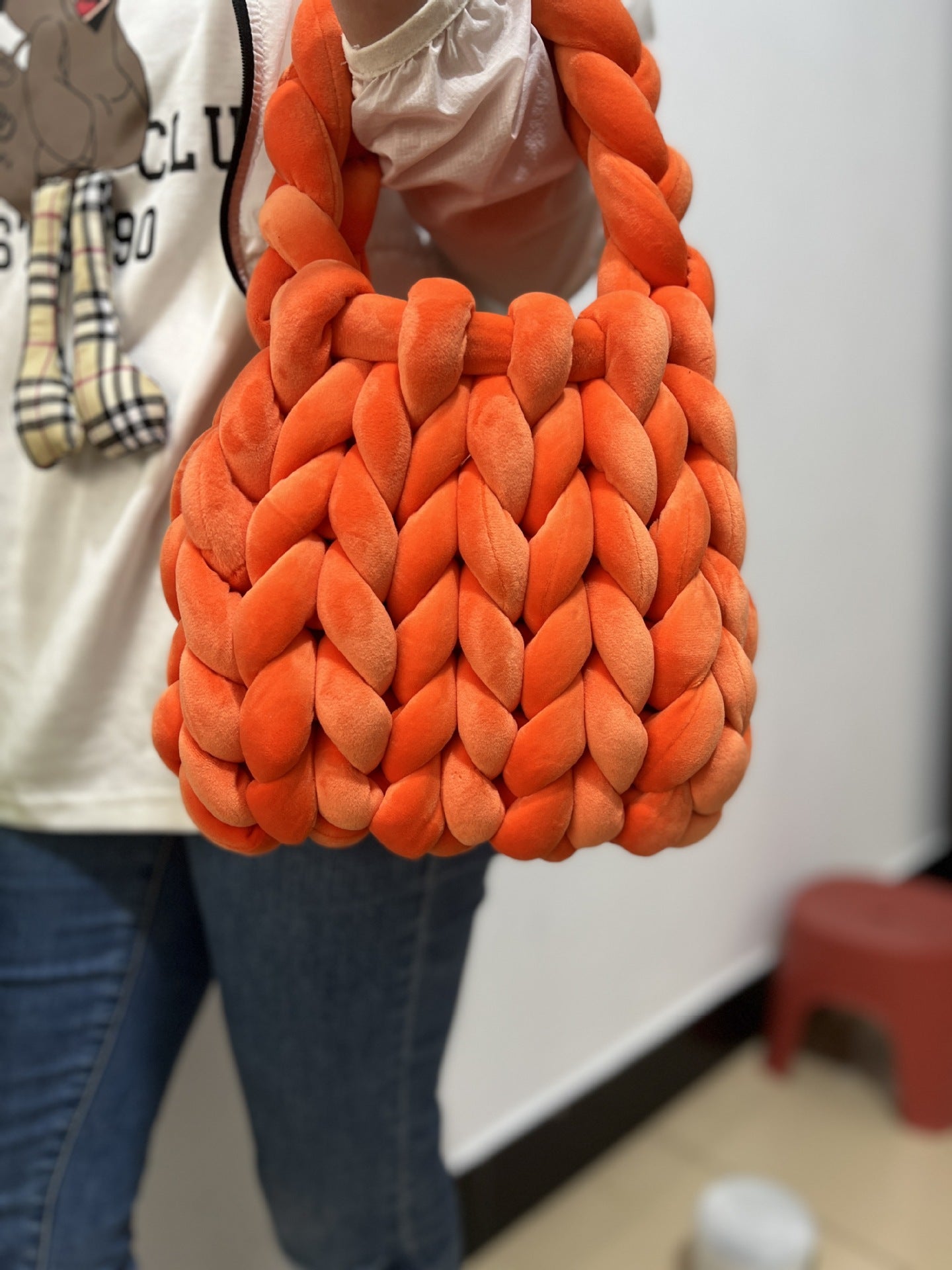 DIY hand woven crystal velvet core spun yarn woven hand-held mailman bag