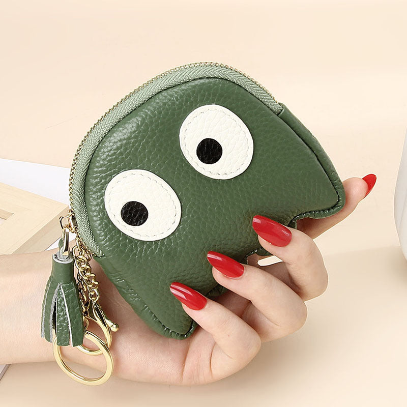 Leather Mini Creative Cartoon Zipper Coin Pouch Ins Cute Keychain Hard Coin Genuine Leather Wallet for Women