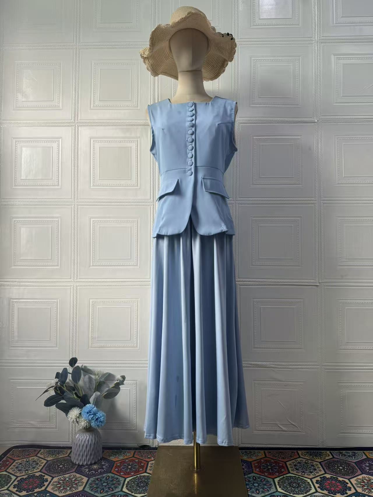 Elegant High-Waisted Long Dress Set Sleeveless  Spring Women's Dress