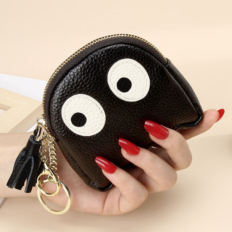 Leather Mini Creative Cartoon Zipper Coin Pouch Ins Cute Keychain Hard Coin Genuine Leather Wallet for Women