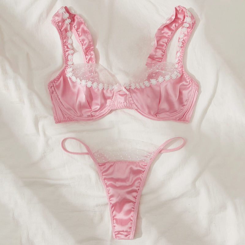 Lace Flower High-Quality Three-Piece Underwear Set