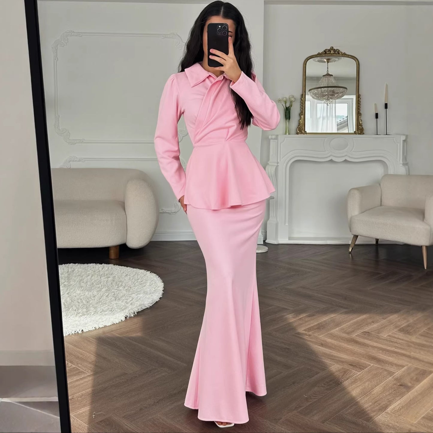Elegant Long Sleeve Long Dress Set New Arrival Formal Dress Sweet