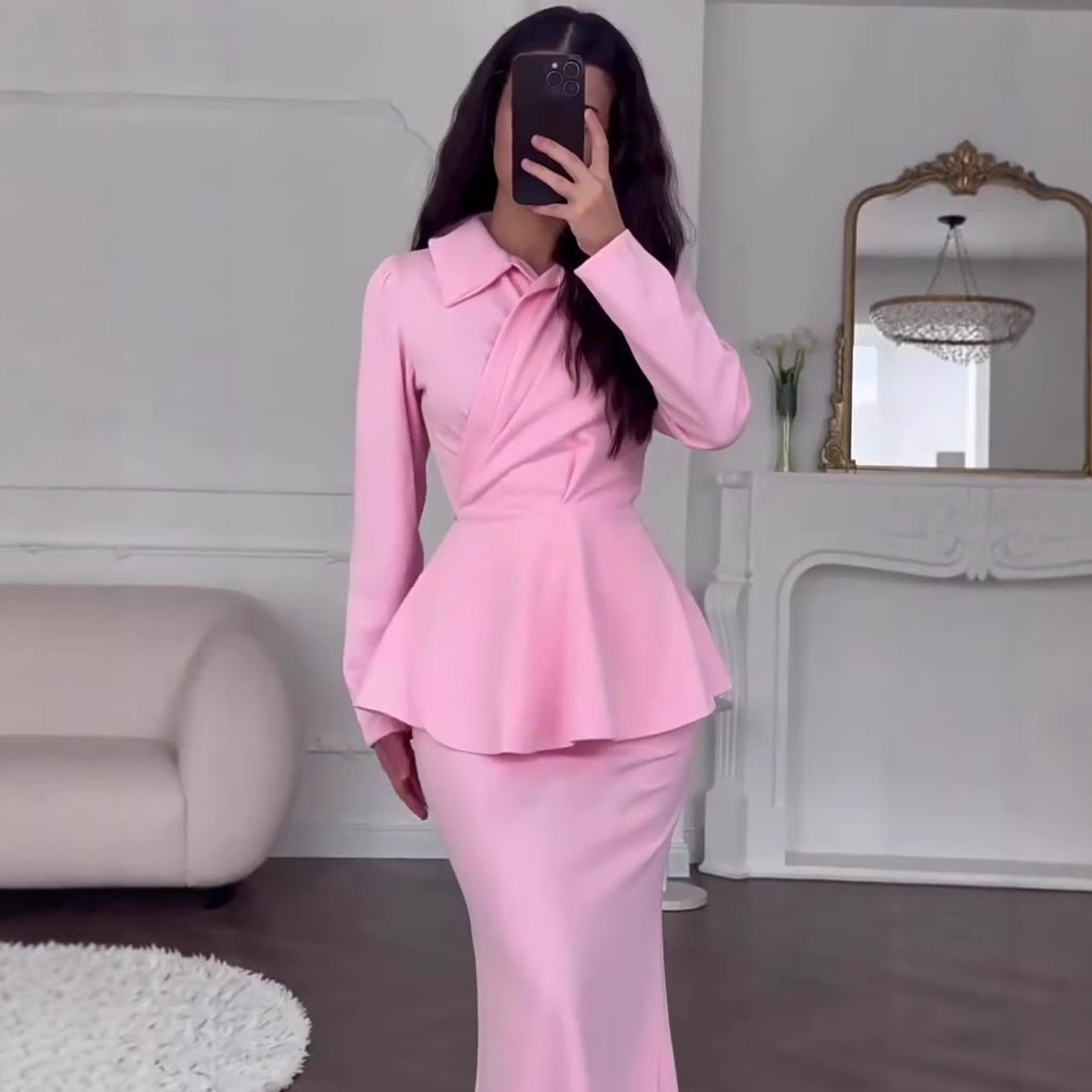 Elegant Long Sleeve Long Dress Set New Arrival Formal Dress Sweet