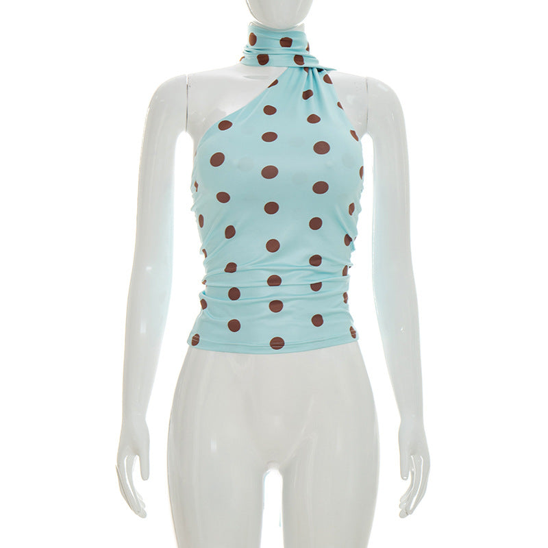 Wave Dot Scarf-Detail Slim Top