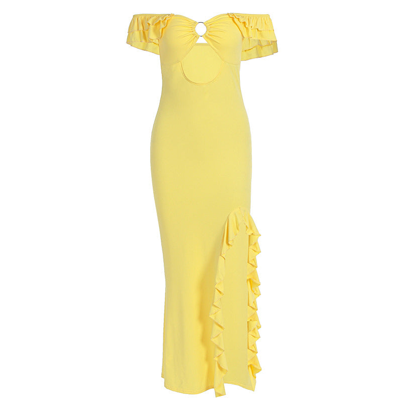 Off-Shoulder Cutout Slim-Fit Slit Dress