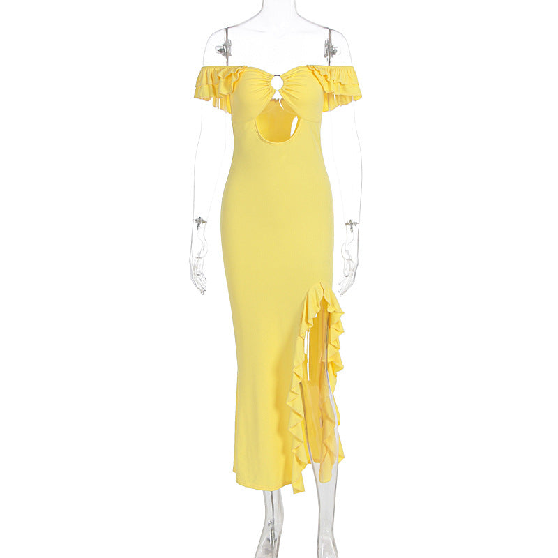 Off-Shoulder Cutout Slim-Fit Slit Dress