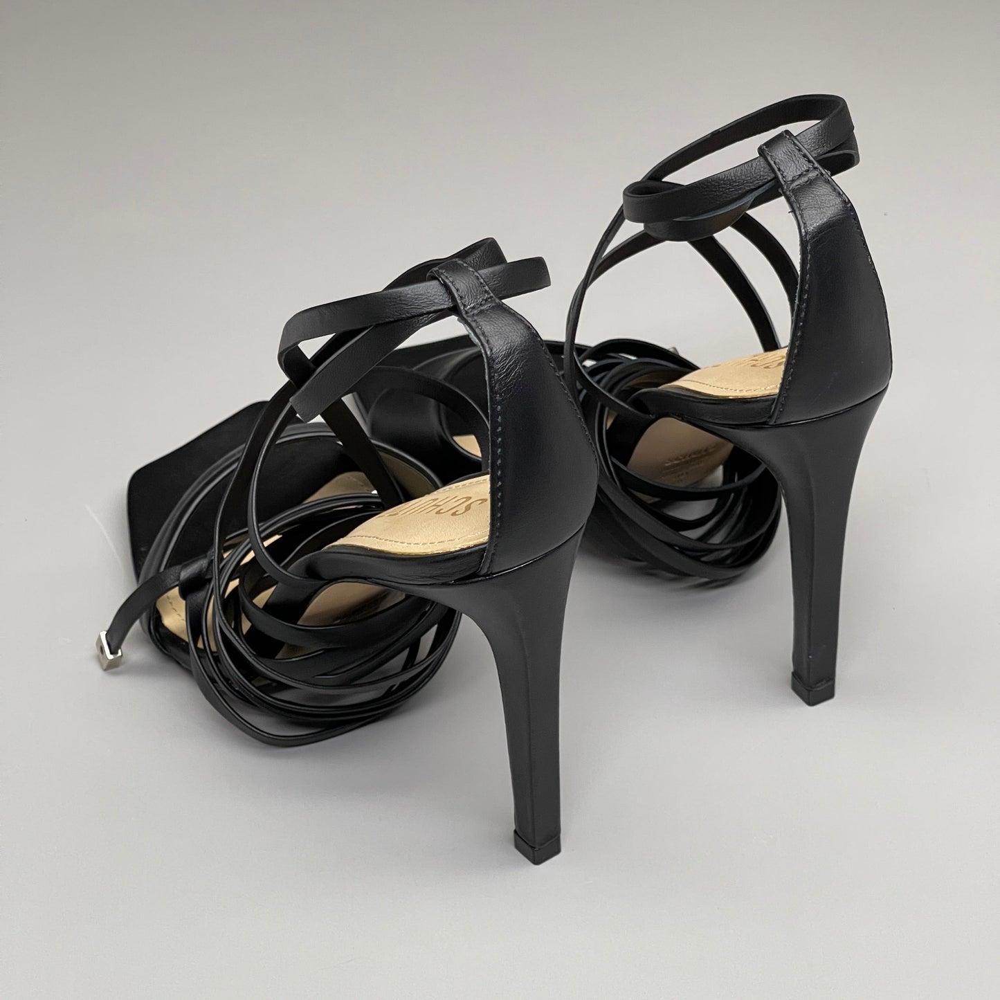 SCHUTZ Bryce Ankle Tie Women's Leather High Heel Strappy Sandal Black Sz 7B (New)
